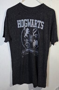 Harry Potter Hogwarts 4 Houses Crest T Shirt Men's Large Gray Heather Wizarding